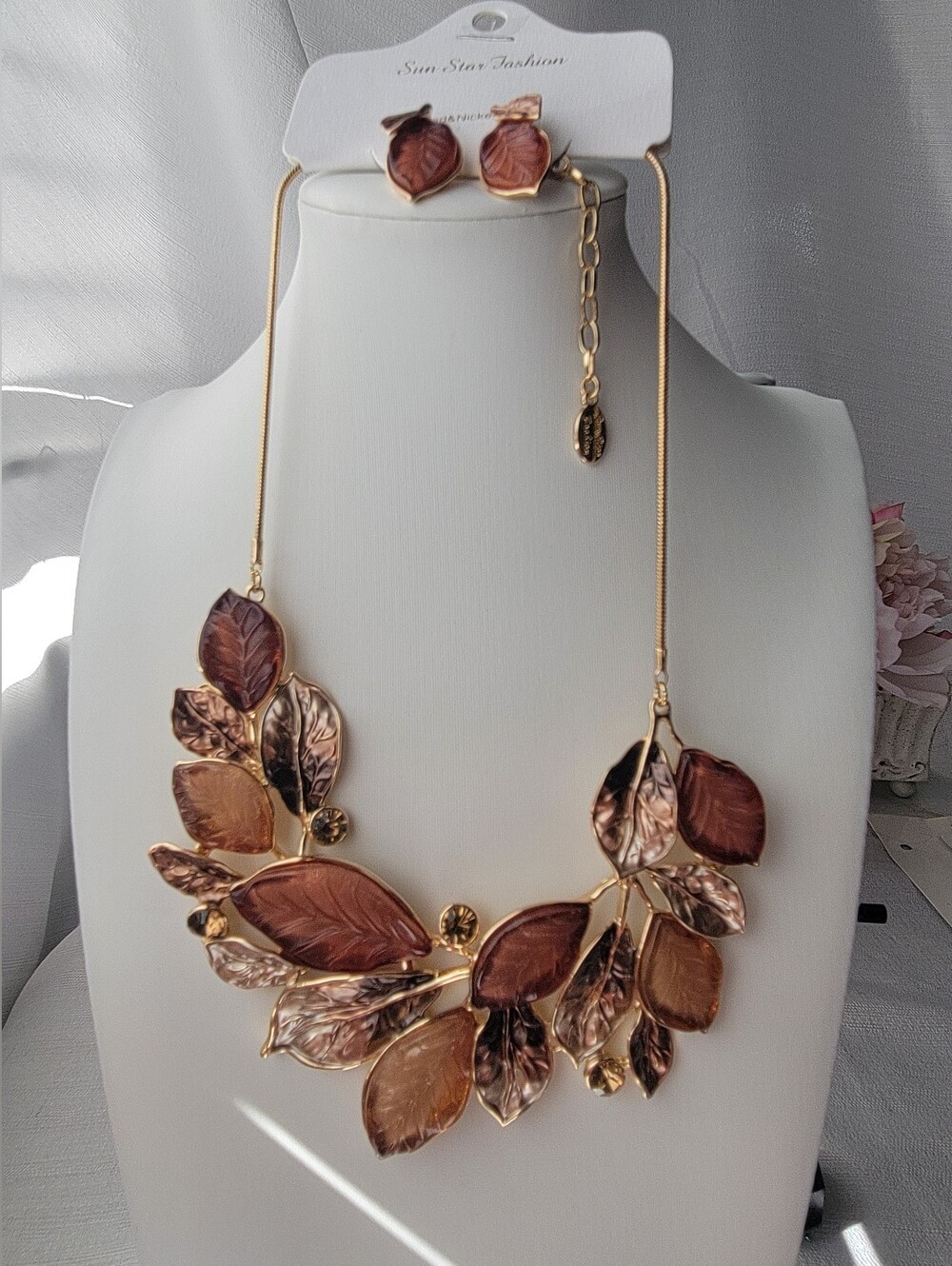 Leaf Statement Necklace and Earrings Set